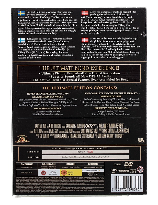 007 Diamonds Are Forever - DVD - DVD-elokuvat - 10105466655 - 1