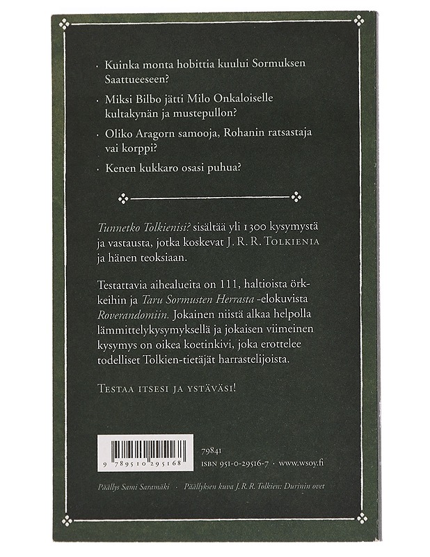 Tunnetko tolkienisi? : 111 kysymyssarjaa Keski-Maan luojasta ja hänen kirjoistaan - Murray, Andrew - Tietokirjat ja oppaat - 10105466922 - 1