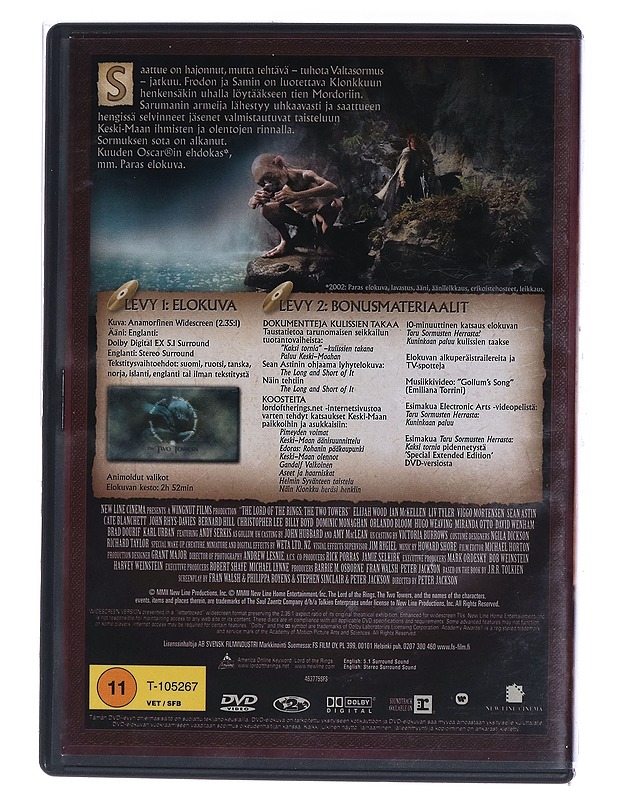 Taru Sormusten Herrasta: Kaksi Tornia - DVD - DVD-elokuvat - 10105467212 - 1