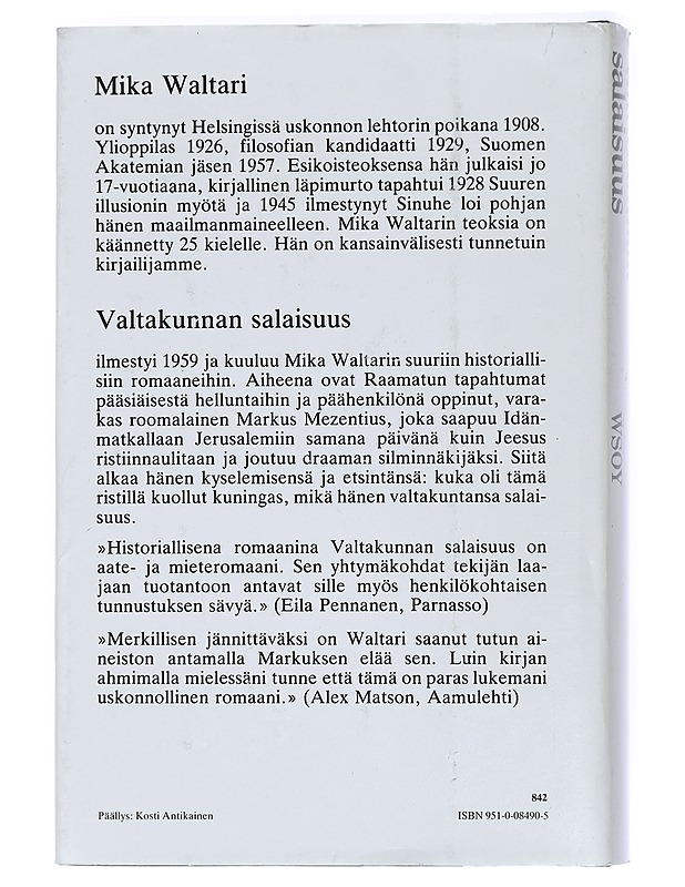 Valtakunnan salaisuus - Mika Waltari - Kaunokirjallisuus - 10105467431 - 1