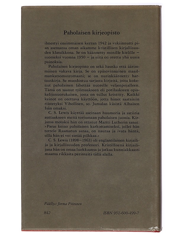 Paholaisen kirjeopisto - Lewis, C. S. - Romaanit ja novellit - 10105468205 - 1
