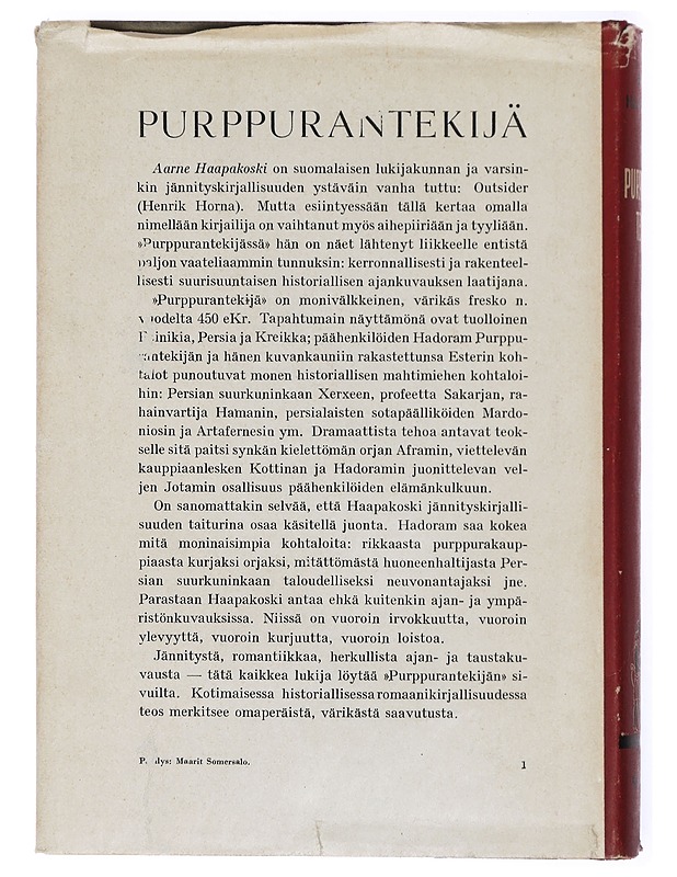 Purppurantekijä -  Haapakoski, Aarne - Romaanit ja novellit - 10105468374 - 1