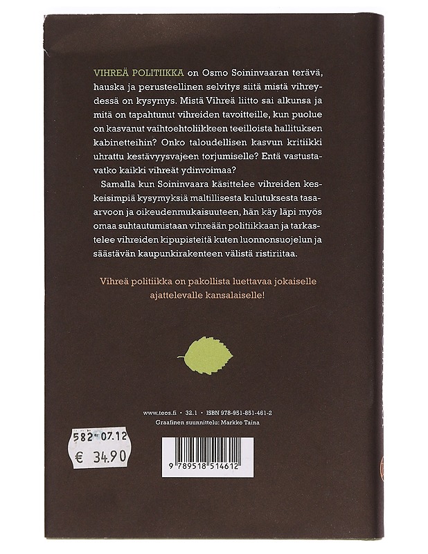 Vihreä politiikka - Osmo Soininvaara - Tietokirjat ja oppaat - 10105468636 - 1