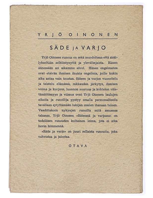 Säde ja varjo - Oinonen, Yrjö - Runot ja näytelmät - 10105468698 - 1