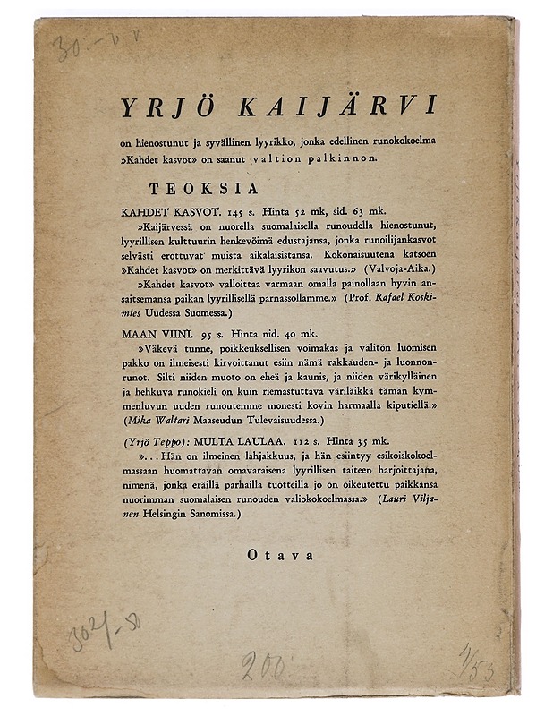 Ovi avautuu - Yrjö Kaijärvi - Runot ja näytelmät - 10105469855 - 1