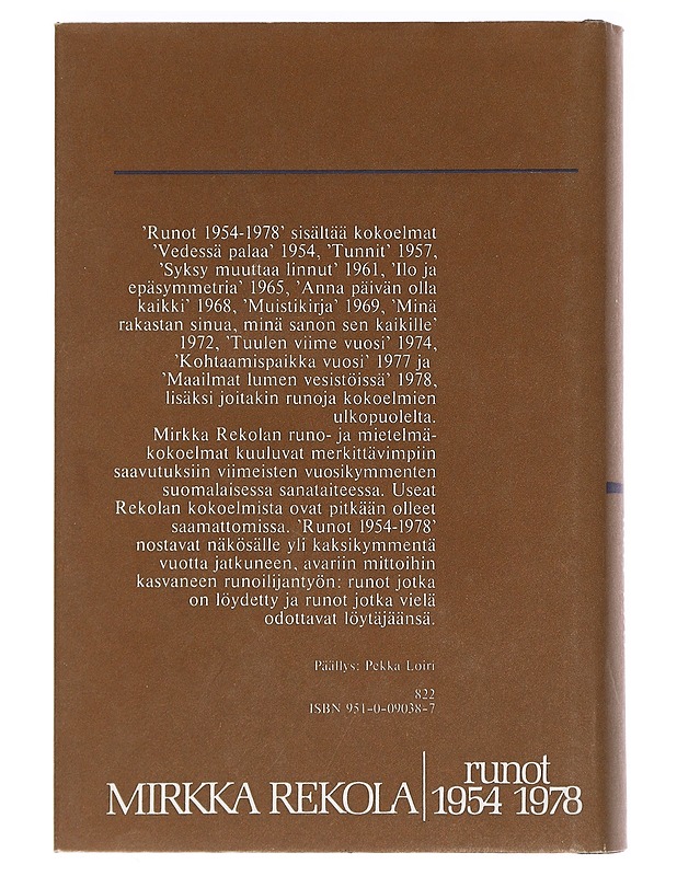Runot 1954-1978 - Rekola, Mirkka - Runot ja näytelmät - 10105469870 - 1