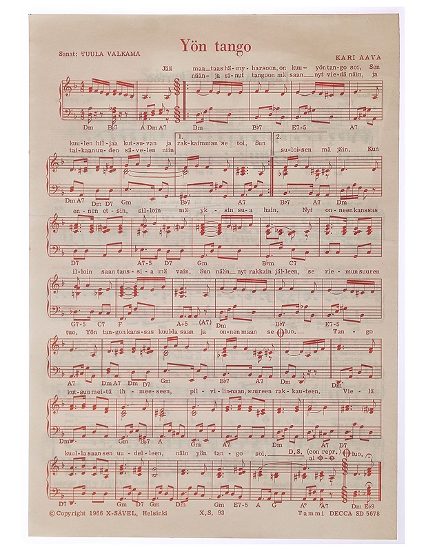 Lagunnin palmu kertoo: Setsemän onnen tähteä: Yön tango - Musiikki- ja elokuvakirjat - 10105469907 - 1