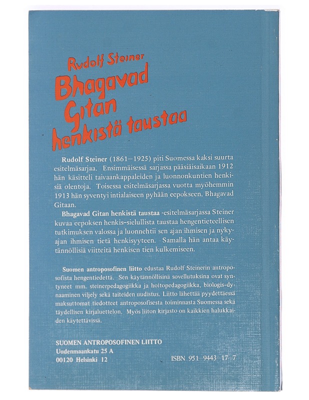 Bhagavad Gitan henkistä taustaa - Steiner, Rudolf - Tietokirjat ja oppaat - 10105470212 - 1