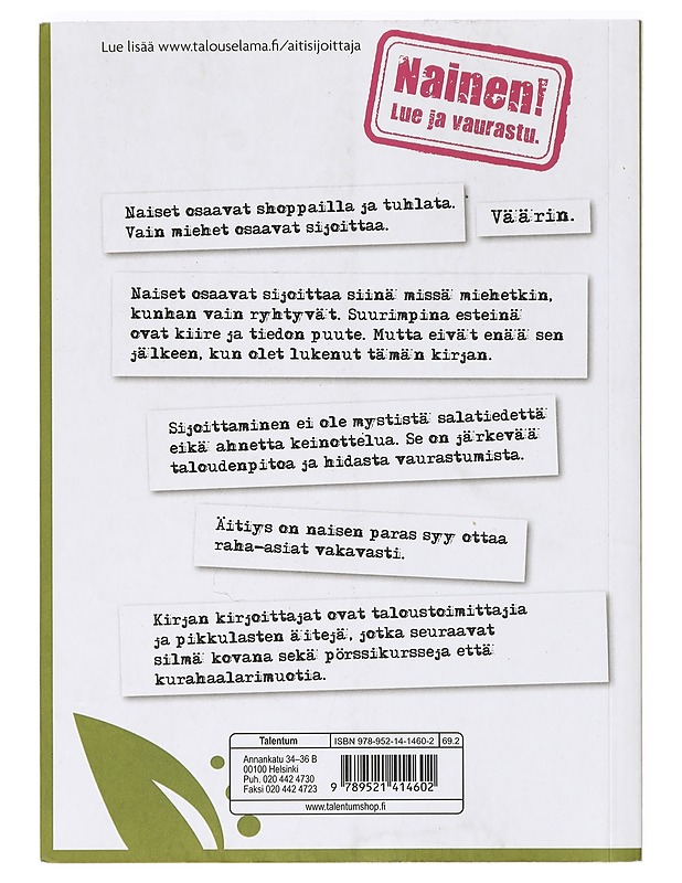 Mitä jokaisen kotiäidin (ja muidenkin naisten) tulee tietää sijoittamisesta - Myllyoja, Ninni - Tietokirjat ja oppaat - 10105470772 - 1
