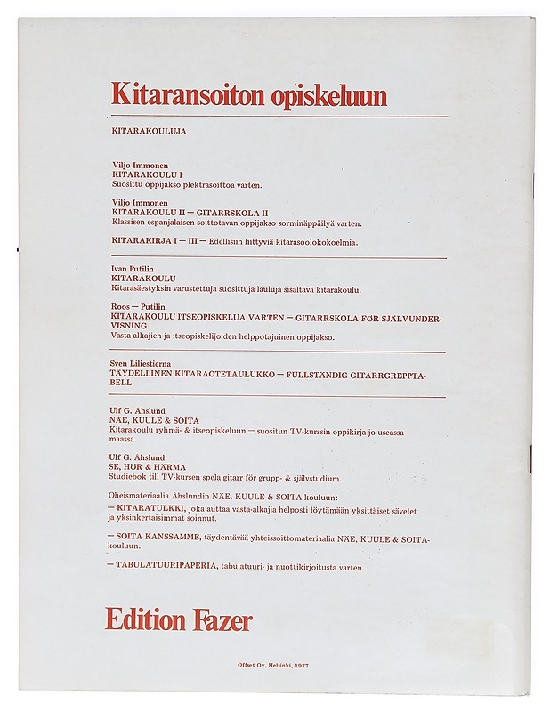 Kitarakoulu sorminäppäilyä varten - Viljo Immonen - Harrastekirjat - 10105470953 - 1