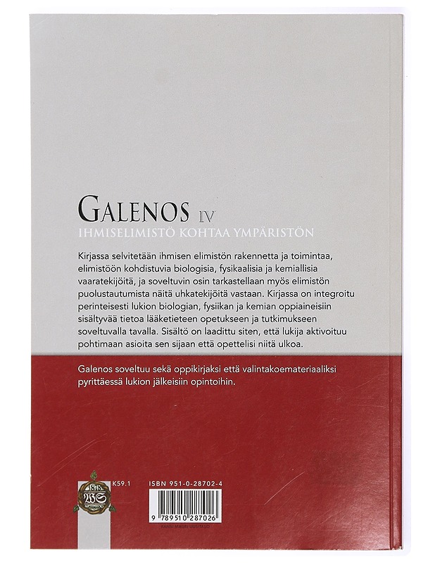 Galenos IV : ihmiselimistö kohtaa ympäristön - Hiltunen, Erkki - Tietokirjat ja oppaat - 10105471246 - 1