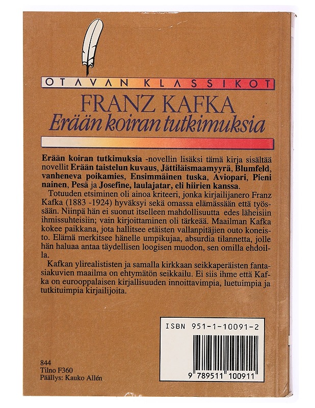 Erään koiran tutkimuksia - Franz Kafka - Romaanit ja novellit - 10105471279 - 1
