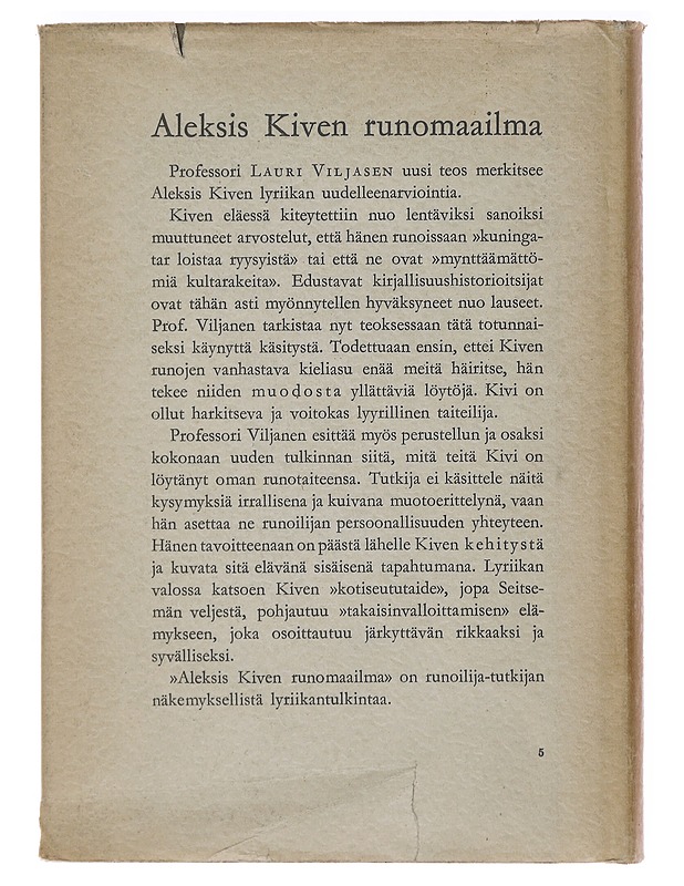 Aleksis Kiven runomaailma - Lauri Viljanen - Historiakirjat - 10105471975 - 1
