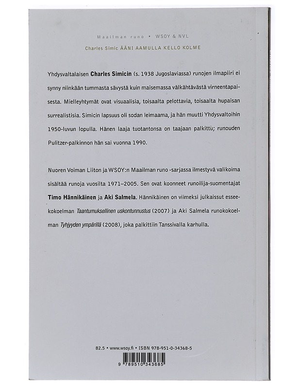 Ääni aamulla kello kolme - Simic, Charles - Romaanit ja novellit - 10105472090 - 1