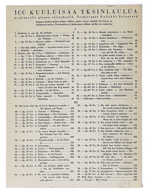 100 kuuluisaa yksinlaulua keskiäänelle pianon säestyksellä, II vihko: Löwe, Schubert - Kyllikki Solanterä - Musiikki- ja elokuvakirjat - 10105472439 - 1