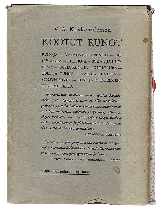 Kootut runot - V. A. Koskenniemi - Runot ja näytelmät - 10105472997 - 1