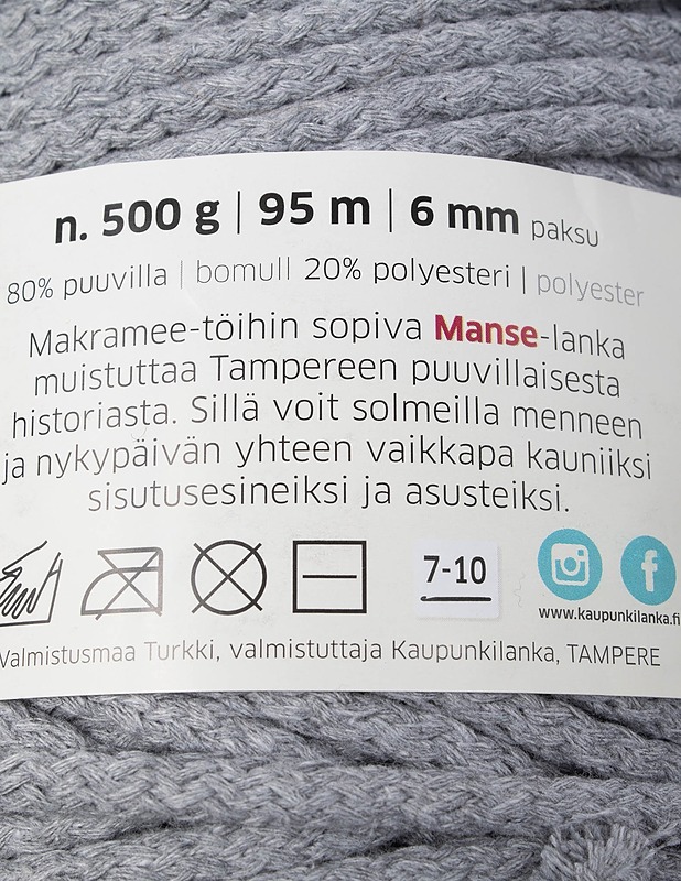 KAUPUNKILANKA Manse makrameelanka, 500 g - Käsityö - 10105473208 - 1