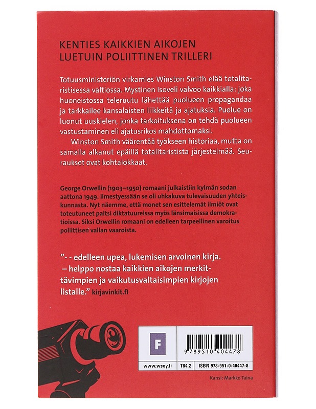 Vuonna 1984 - Orwell, George - Romaanit ja novellit - 10105473756 - 1