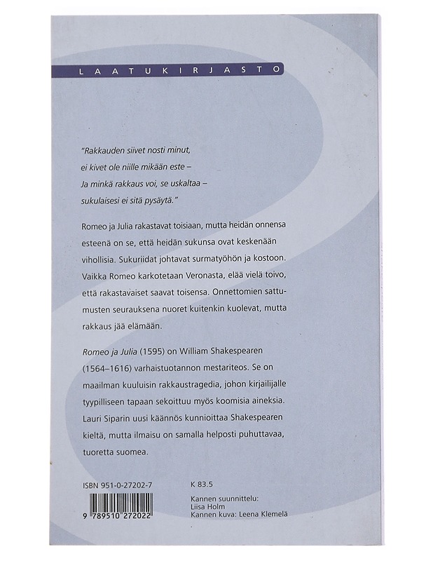 Romeo ja Julia - William Shakespeare - Runot ja näytelmät - 10105475892 - 1