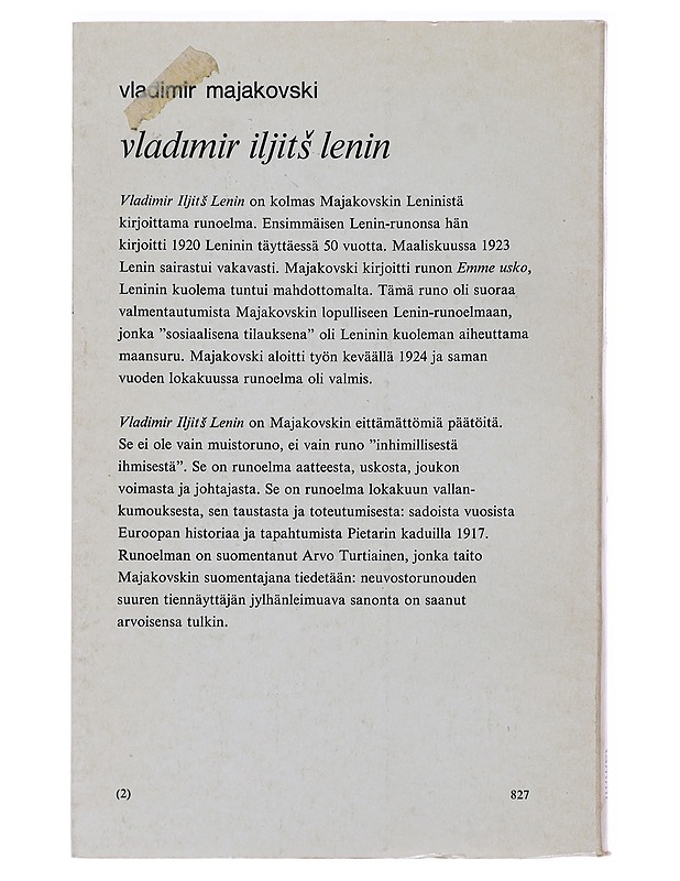 Vladimir Majakovski - Vladimir Iljits Lenin - Runot ja näytelmät - 10105476237 - 1