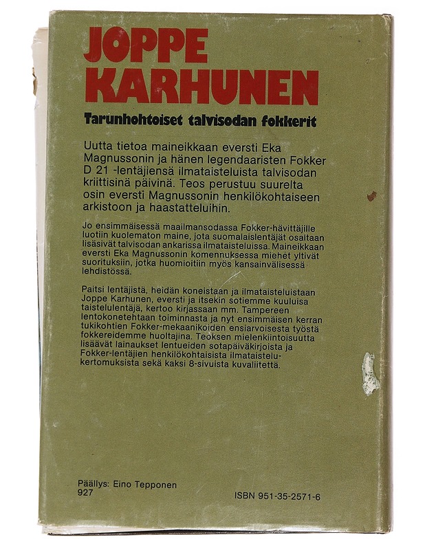 Tarunhohtoiset talvisodan fokkerit - Karhunen, Joppe - Elämäkerrat ja muistelmat - 10105477172 - 1