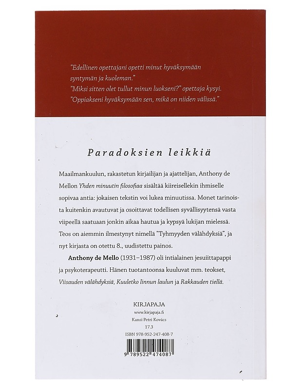 Yhden minuutin filosofiaa - De Mello, Anthony - Harrastekirjat - 10105477542 - 1