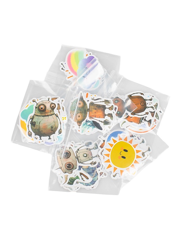 Muotoon leikattuja robotti tarroja, 8 kpl - Askartelu - 10105479271 - 0