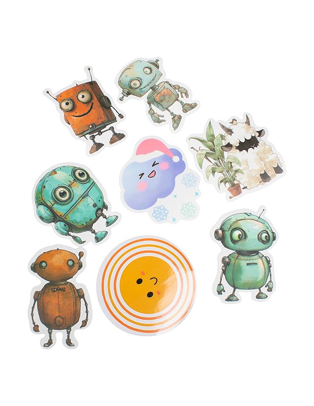 Muotoon leikattuja robotti tarroja, 8 kpl - Askartelu - 10105479271 - 1