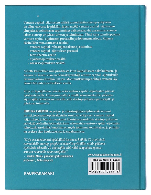 Venture capital -sijoitukset : käsikirja rahoituskierroksille - Jonathan Andersin - Harrastekirjat - 10105479416 - 1