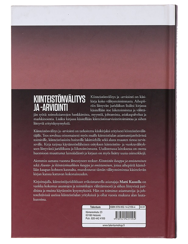 Kiinteistönvälitys ja -arviointi - Matti Kasso - Tietokirjat ja oppaat - 10105479891 - 1