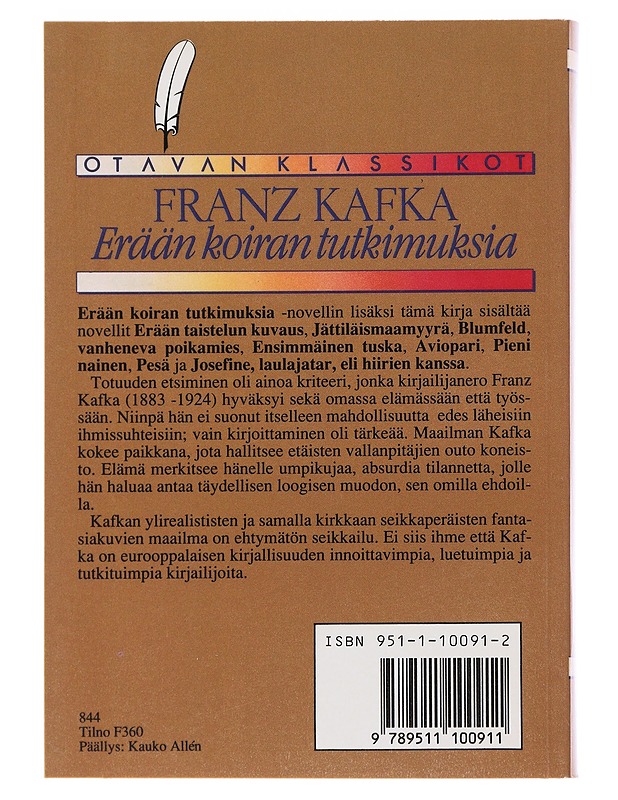 Erään koiran tutkimuksia - Franz Kafka - Romaanit ja novellit - 10105480132 - 1