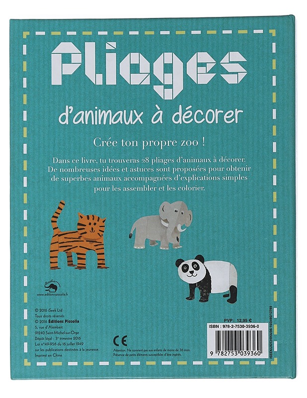 Pliages d'animaux à décorer : 28 animaux en 3D à monter et a colorier - Lastenkirjat - 10105480143 - 1