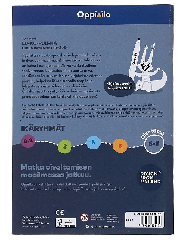 Pyyhittävä LU-KU-PUU-HA 6-8 vuotiaille : lue ja ratkaise tehtävät - Asplund, Johanna - Lastenkirjat - 10105480215 - 1