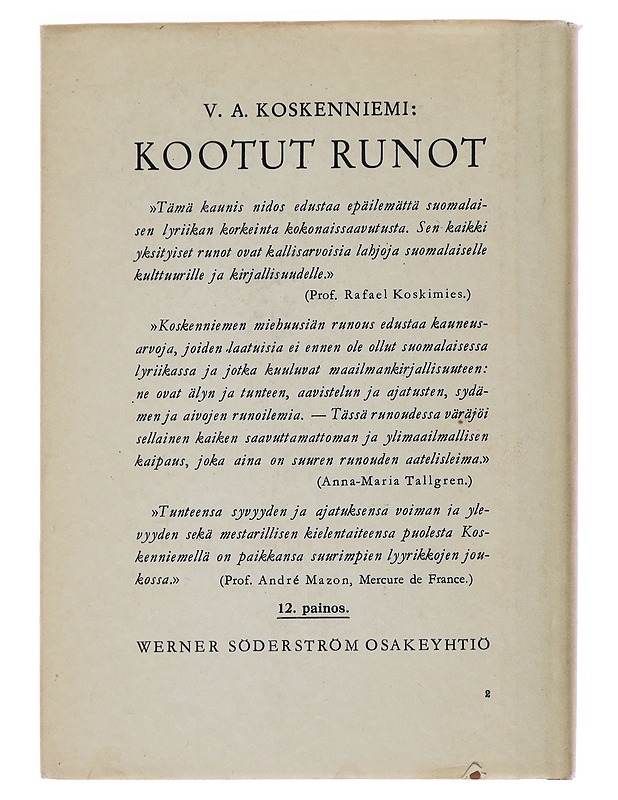 Syksyn siivet - V. A. Koskenniemi - Runot ja näytelmät - 10105480792 - 1