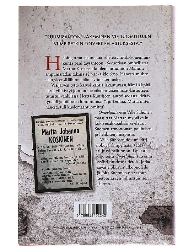Ompelijatar: Martta Koskisen kuolema ja elämä - Ville Suhonen - Elämäkerrat ja muistelmat - 10105481144 - 1
