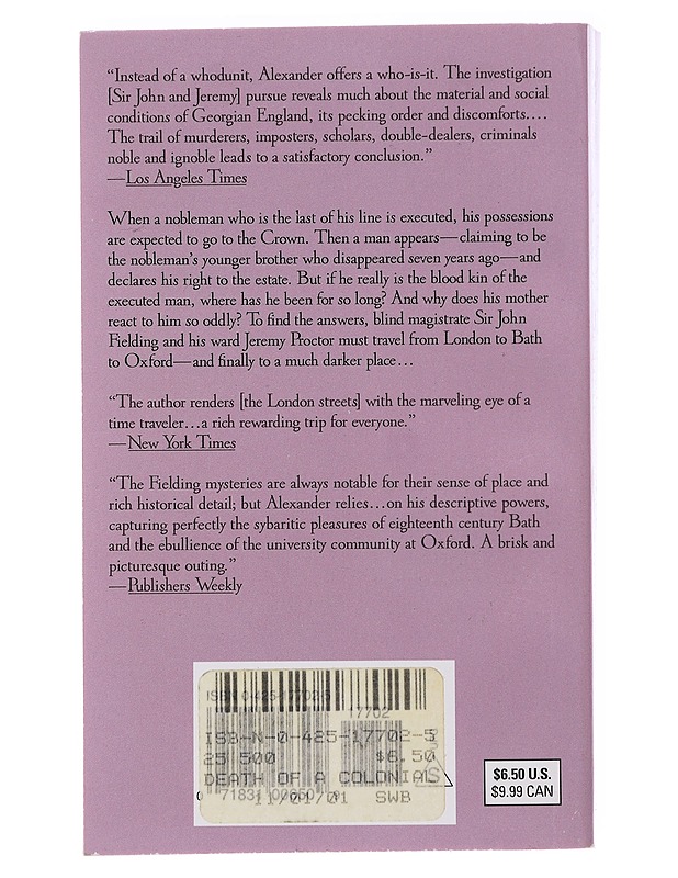 Death of a colonial - Bruce Alexander, signeerattu - Jännitys ja dekkarit - 10105481796 - 1