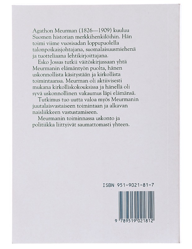 Agathon Meurman - Esko Jossas - Elämäkerrat ja muistelmat - 10105482031 - 1