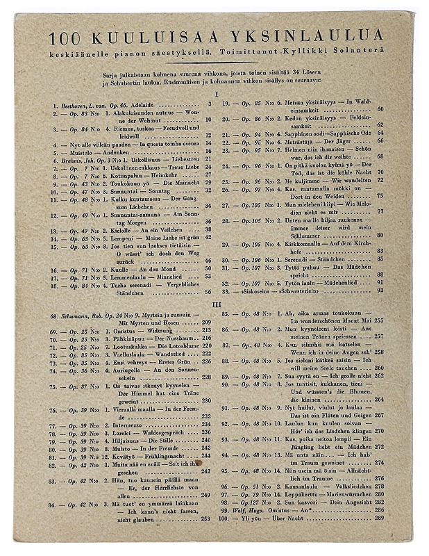 100 Kuuluisaa yksinlaulua : 2 vihko : Löwe Schubert - Kyllikki Solanterä - Musiikki- ja elokuvakirjat - 10105482424 - 1