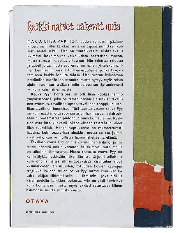 Kaikki naiset näkevät unia - Marja-Liisa Vartio - Kaunokirjallisuus - 10105482639 - 1