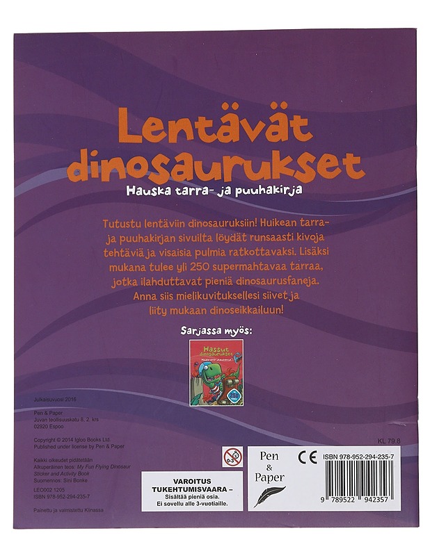 Lentävät dinosaurukset : hauska tarra ja puuhakirja - Sini Bonke - Lastenkirjat - 10105482925 - 1