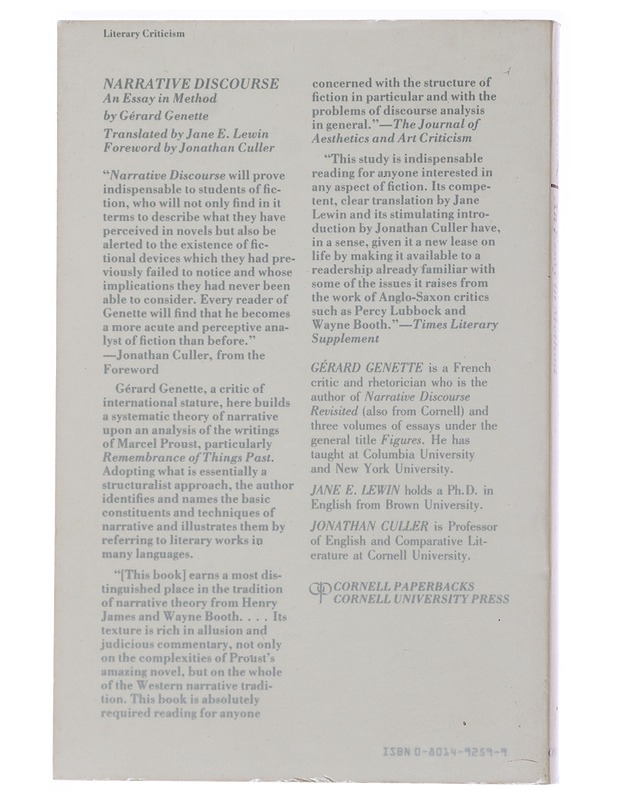Narrative Discourse An Essay in method - Gèrard Genette - Romaanit ja novellit - 10105484529 - 1