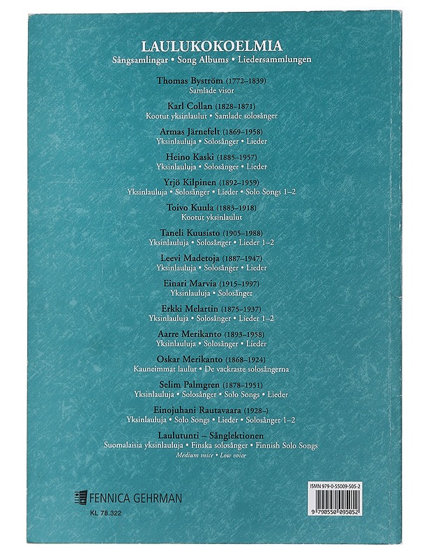 Einojuhani Rautavaara: yksin lauluja, solo songs, Lieder, solosånger - Tarja Tarula - Musiikki- ja elokuvakirjat - 10105484694 - 1