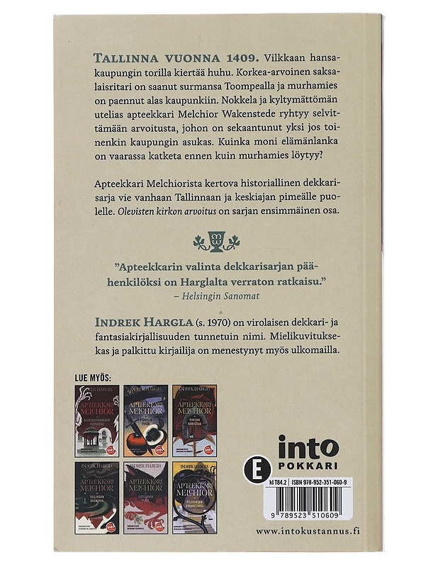 Apteekkari Melchior ja Olevisten kirkon arvoitus - Hargla, Indrek - Jännitys ja dekkarit - 10105484806 - 1