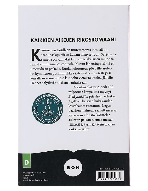 Eikä yksikään pelastunut - Christie, Agatha - Kirja lahjaksi - 10105484905 - 1