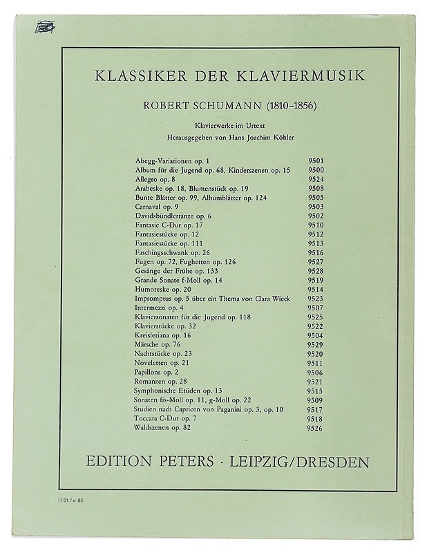 Schumann, Bunte blätter op.99, Albumblätter op.124 Nuottikirja - H.J.Köhler - Musiikki- ja elokuvakirjat - 10105485085 - 1