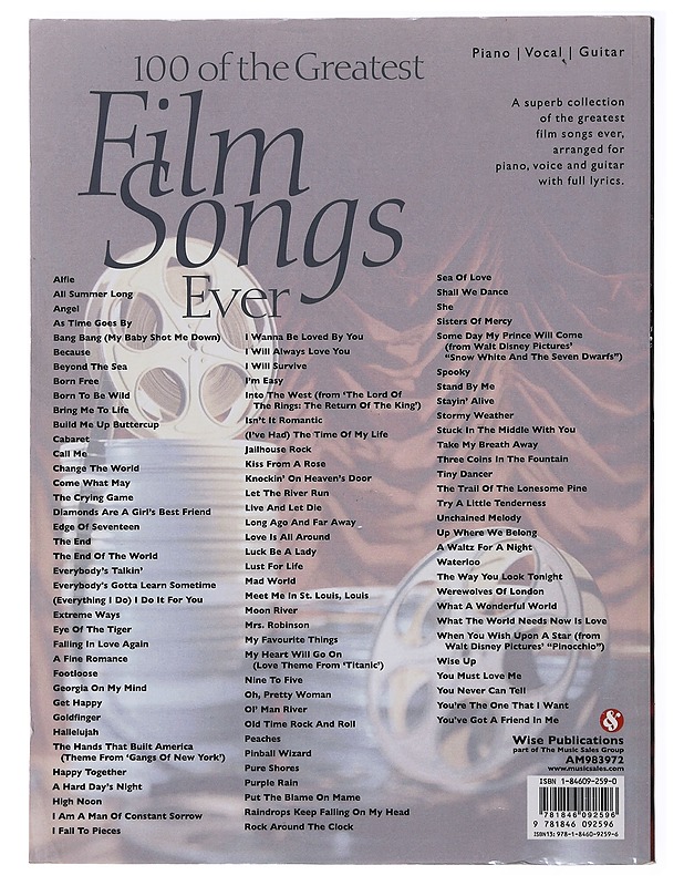 100 of the greatest film songs ever : piano, vocal, guitar - Musiikki- ja elokuvakirjat - 10105485881 - 1