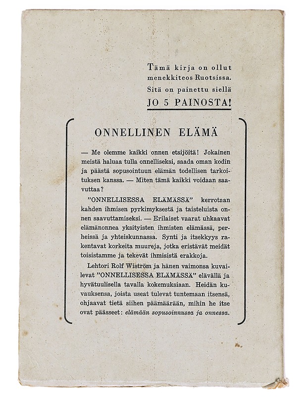 Onnellinen elämä - Rolf Wiström - Romaanit ja novellit - 10105486067 - 1
