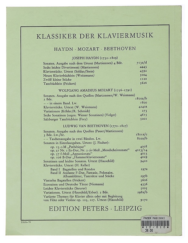 Mozart Variationen fur Klavier - Herausgegeben von Louis Köhler und Richart Schmidt - Musiikki- ja elokuvakirjat - 10105487486 - 1