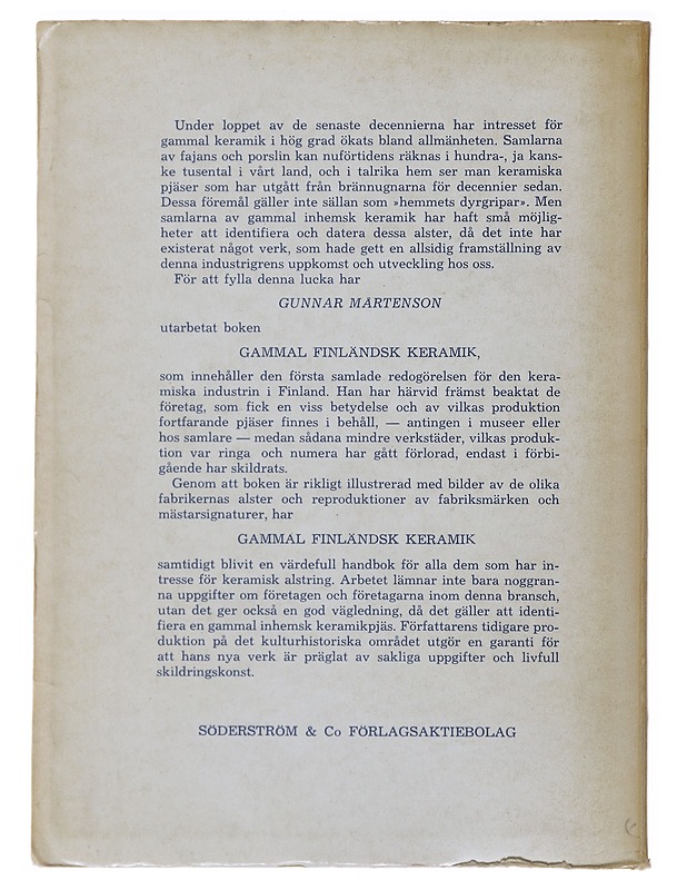 Gammal finländsk keramik - Mårtenson,  Gunnar - Tietokirjat ja oppaat - 10105488340 - 1