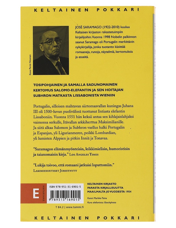 Elefantin matka - Saramago, José - Romaanit ja novellit - 10105488896 - 1
